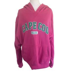 Cuffy's of Cape Cod Pink Embrodered Hoodie Sweatshirt SZ L (no drawstring)